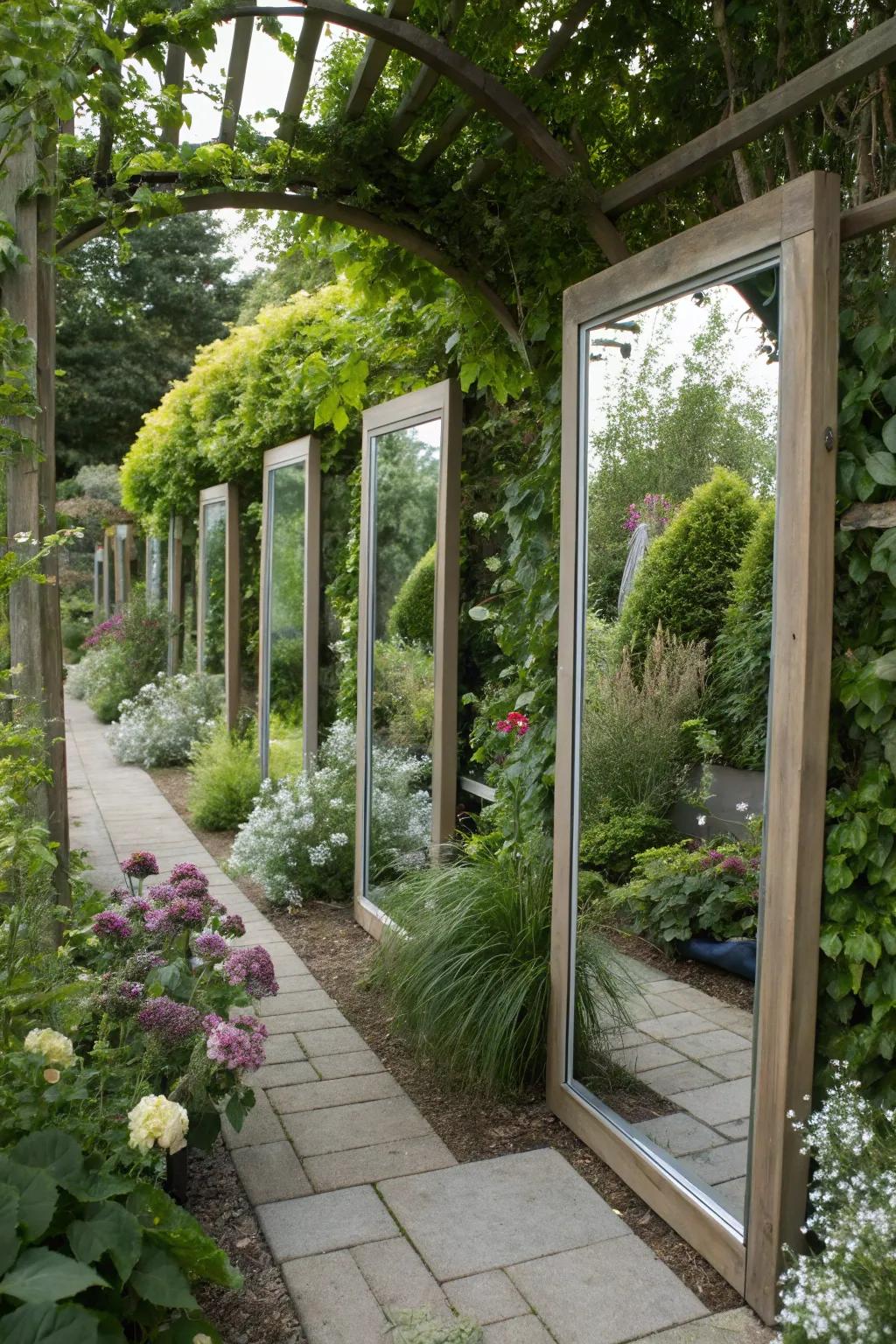 Mirrors can visually expand the space in small gardens.