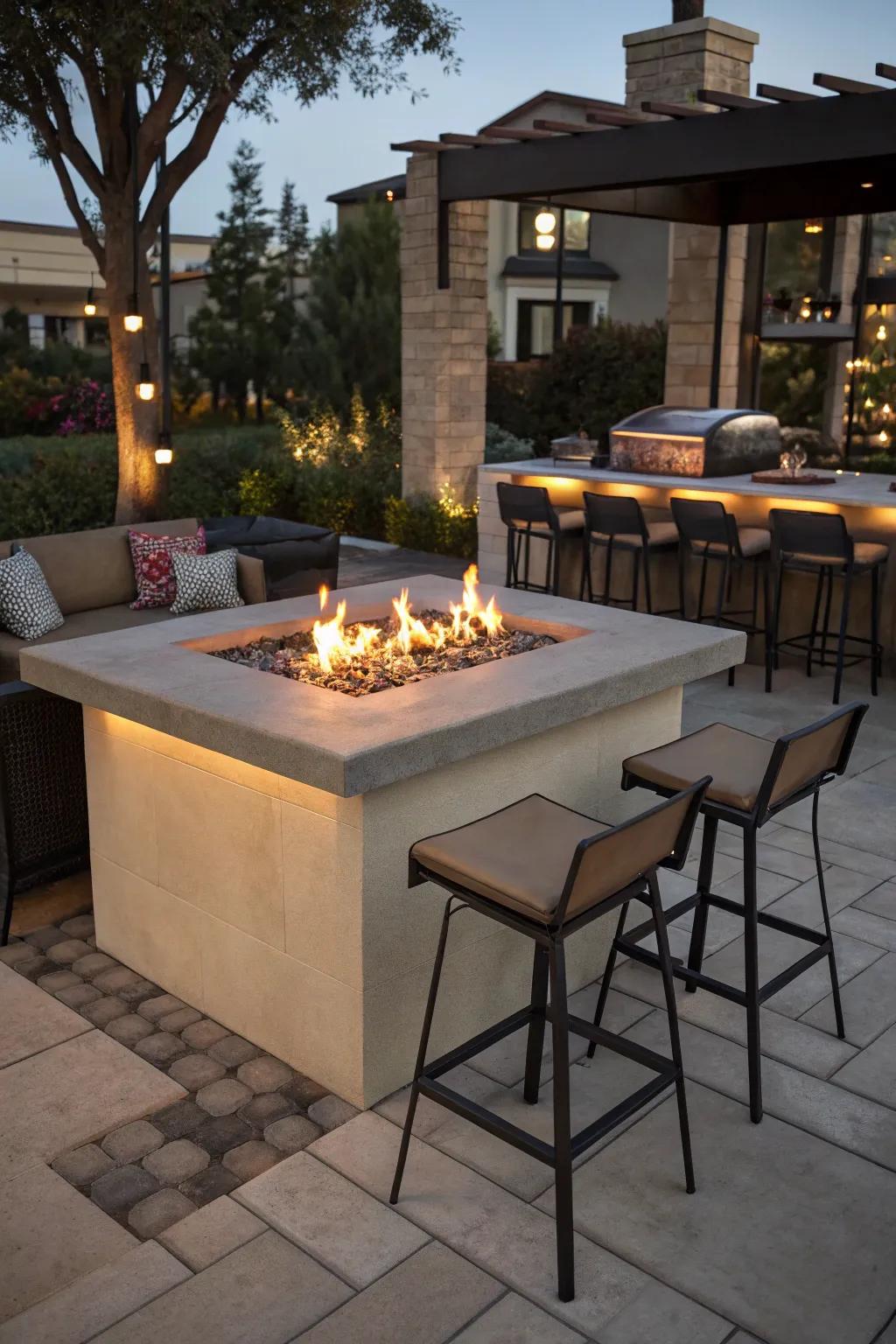 Built-in bars make fire pits perfect for entertaining.