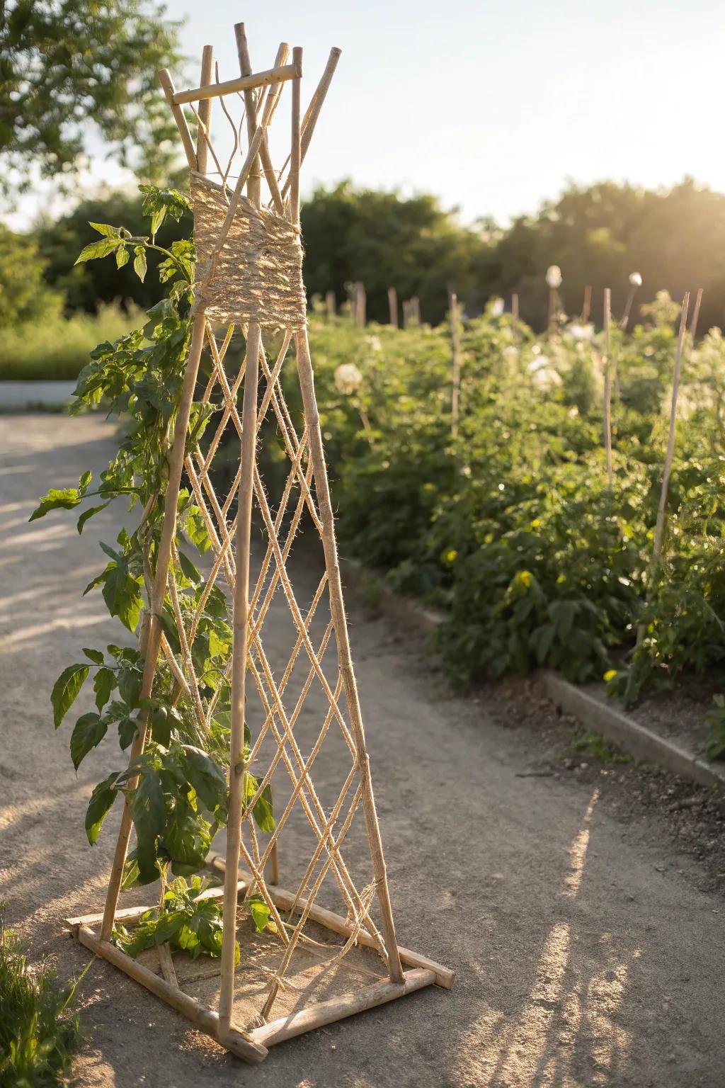 Elevate your garden's style with a crisscross string trellis - where functionality meets striking elegance.
