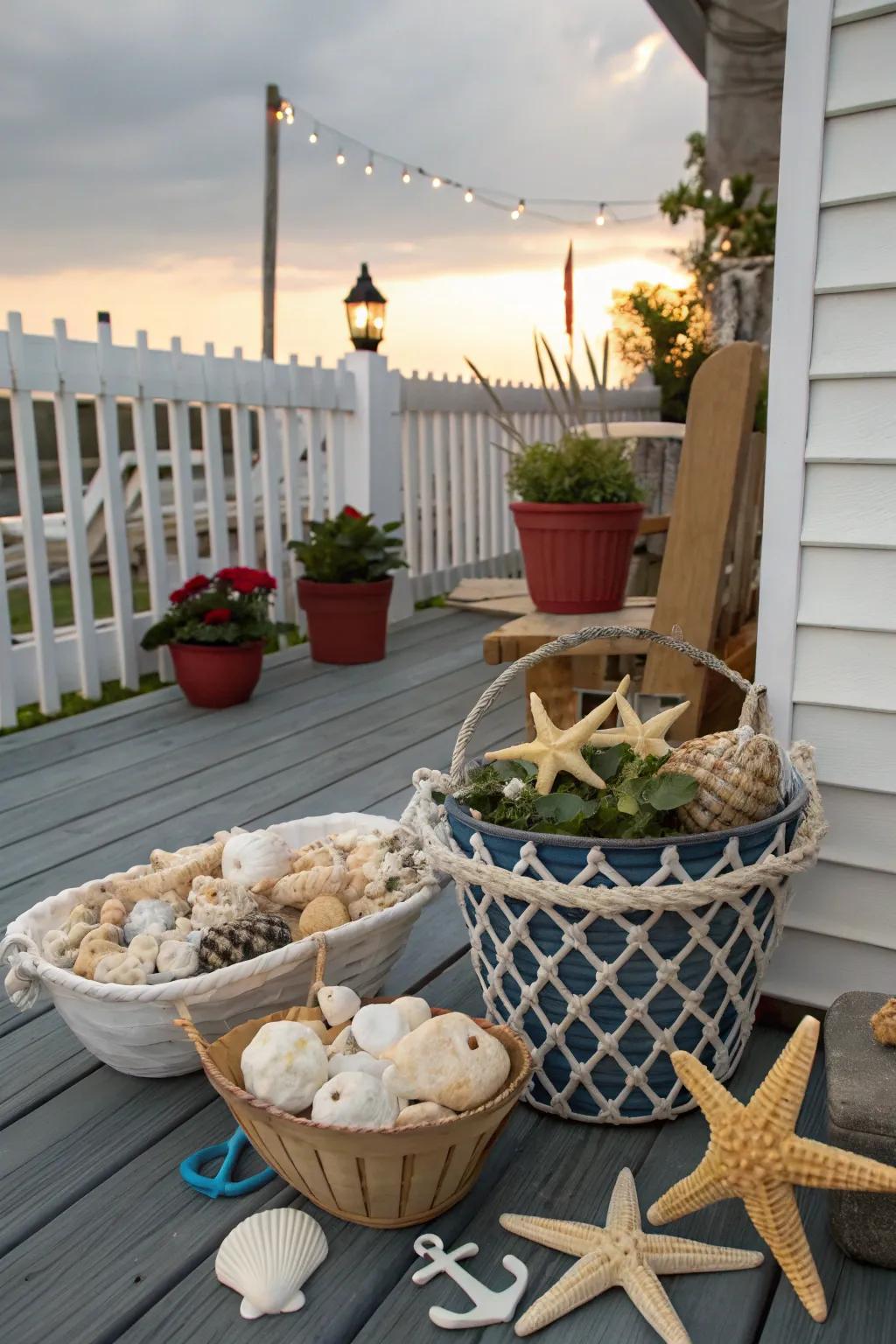 A seasonal theme maintains the freshness and appeal of your porch decor.