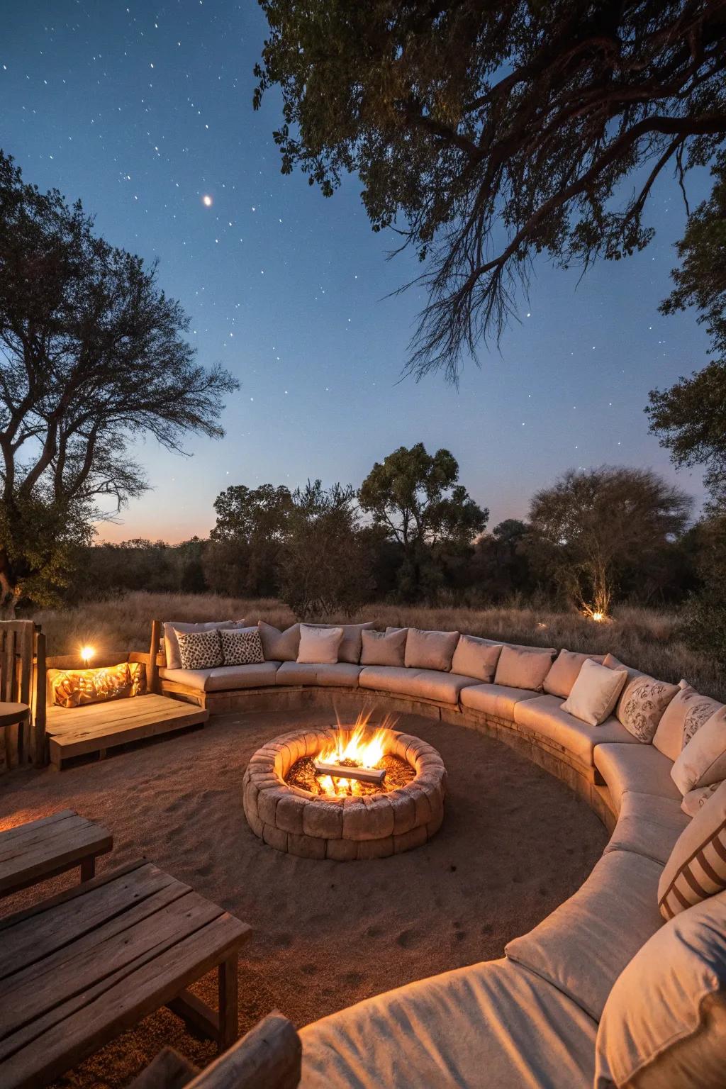 Lavish seats develops a comfy lounge around this fire pit.