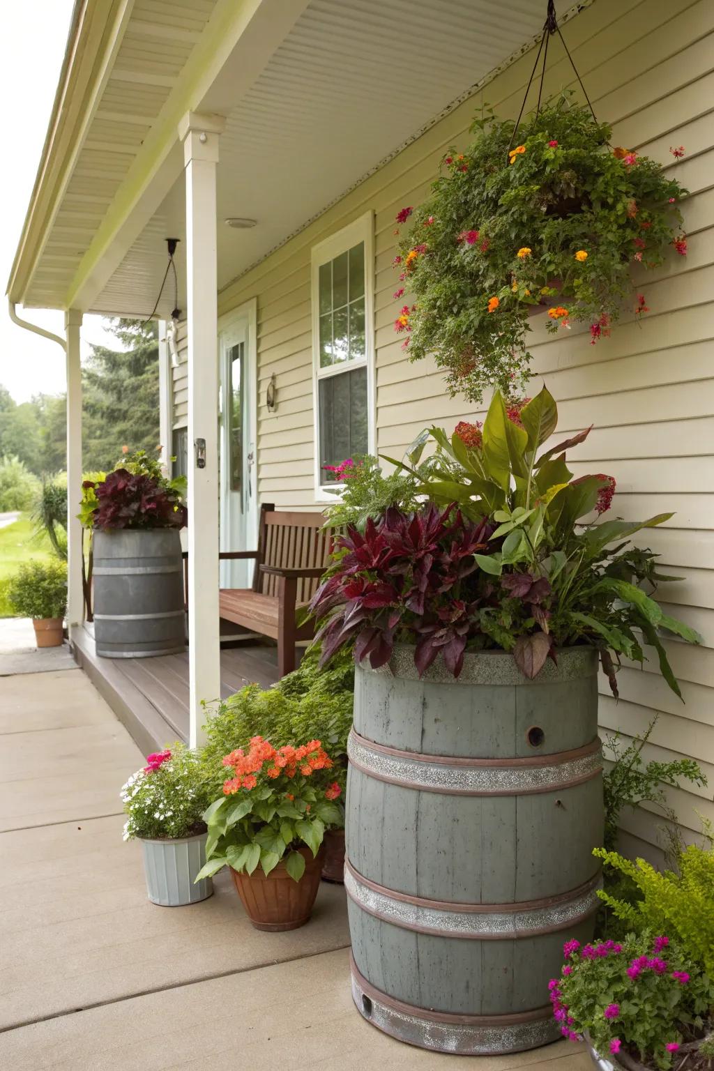 Recycled materials make eco-friendly planters.