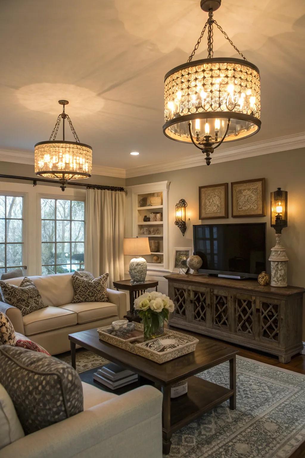 Layered lighting creating a versatile ambiance.