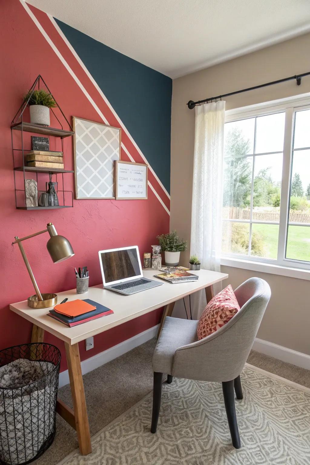 Eye-catching panels add interest and define the space.