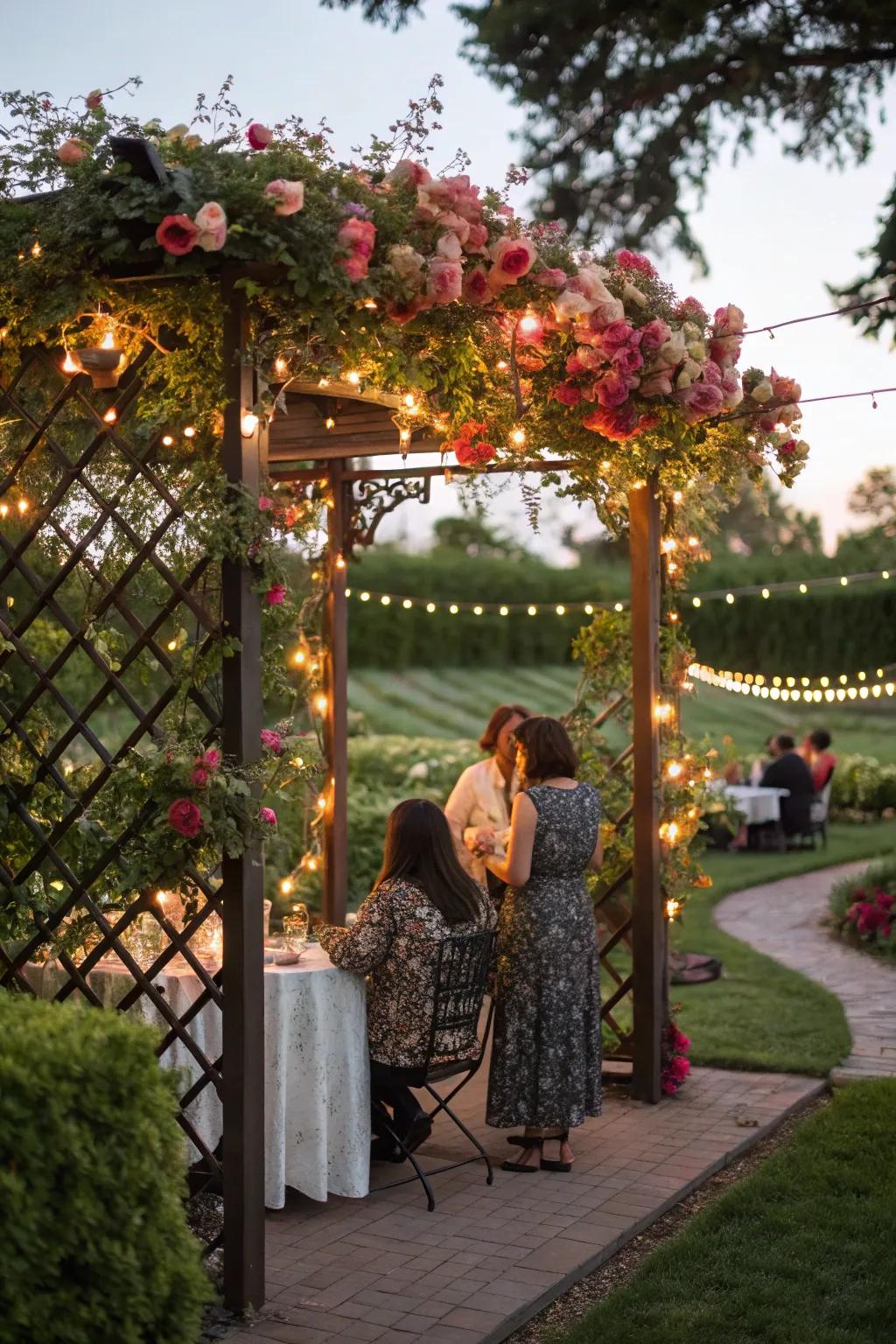 Host memorable gatherings utilizing a trellis backdrop.