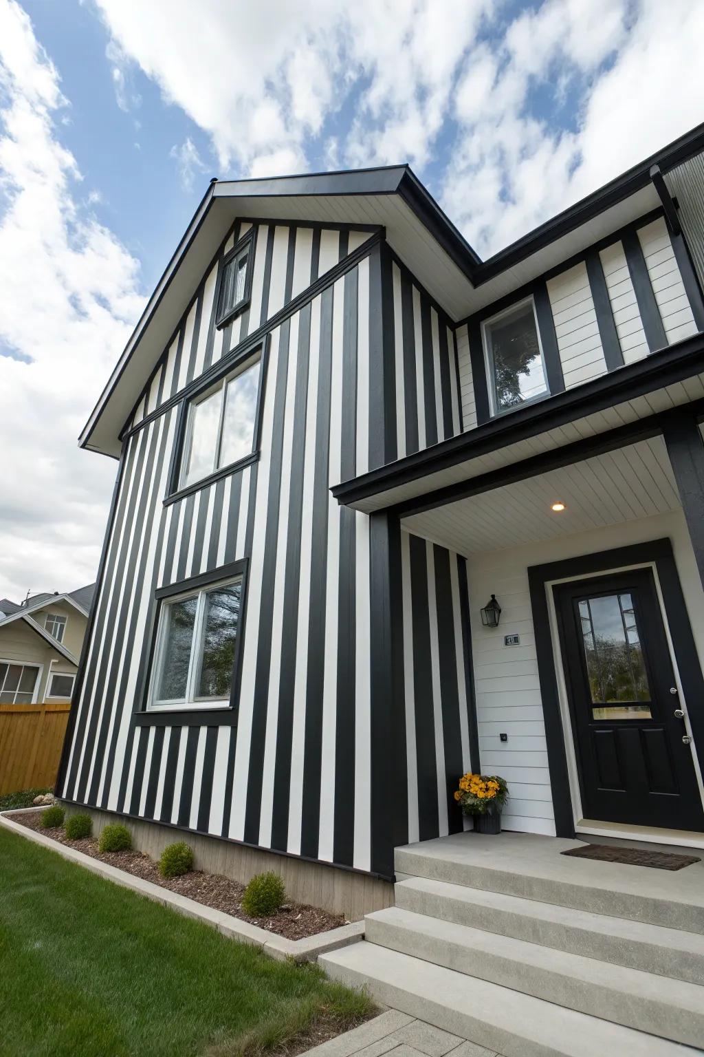 A home with bold vertical siding lines for a dramatic effect.