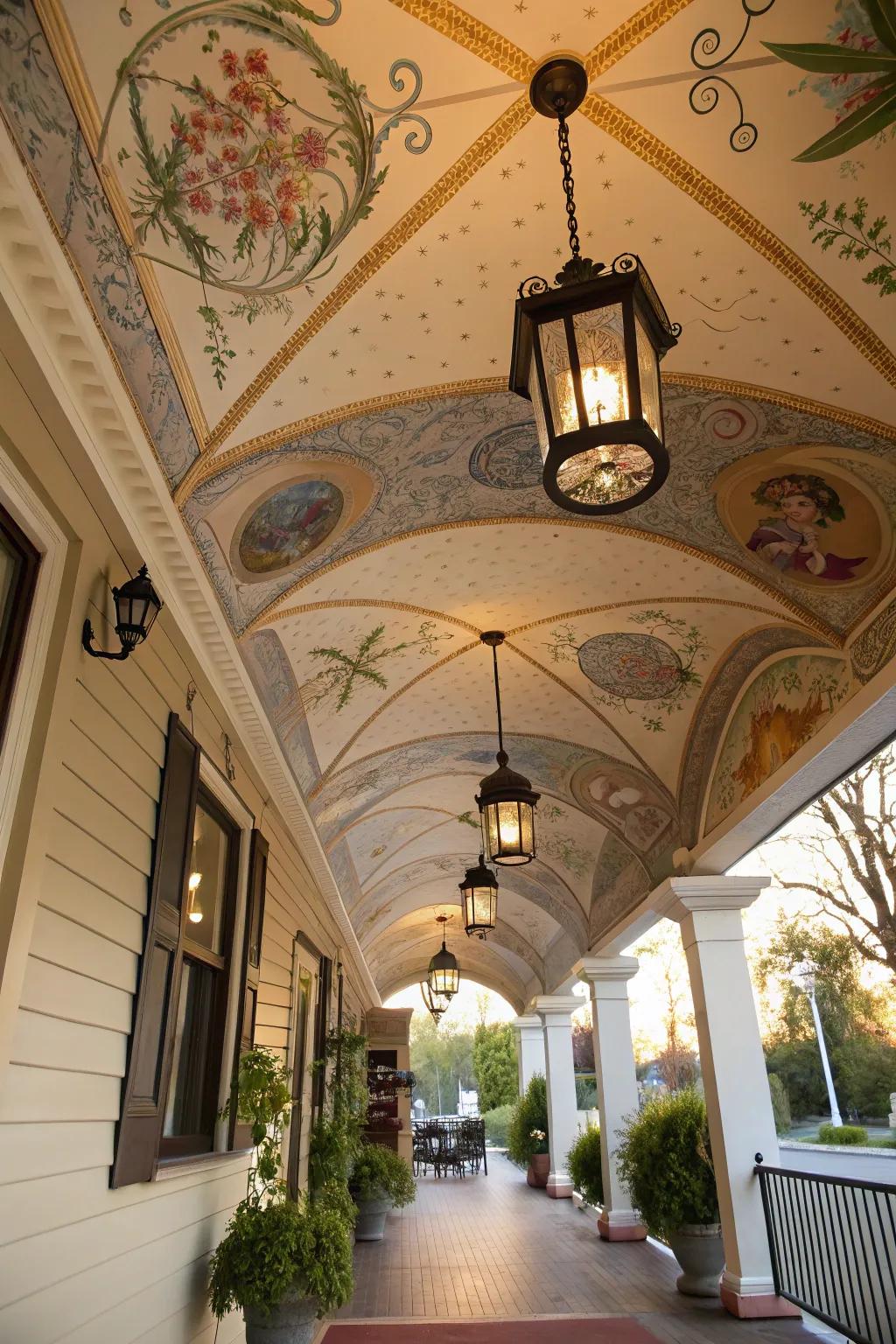 Transform your porch with a ceiling mural.