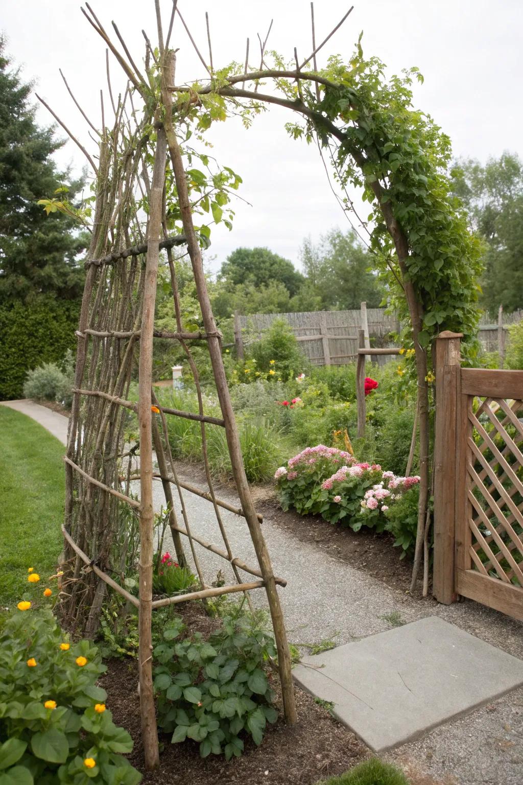 DIY willow trellises add a whimsical touch.