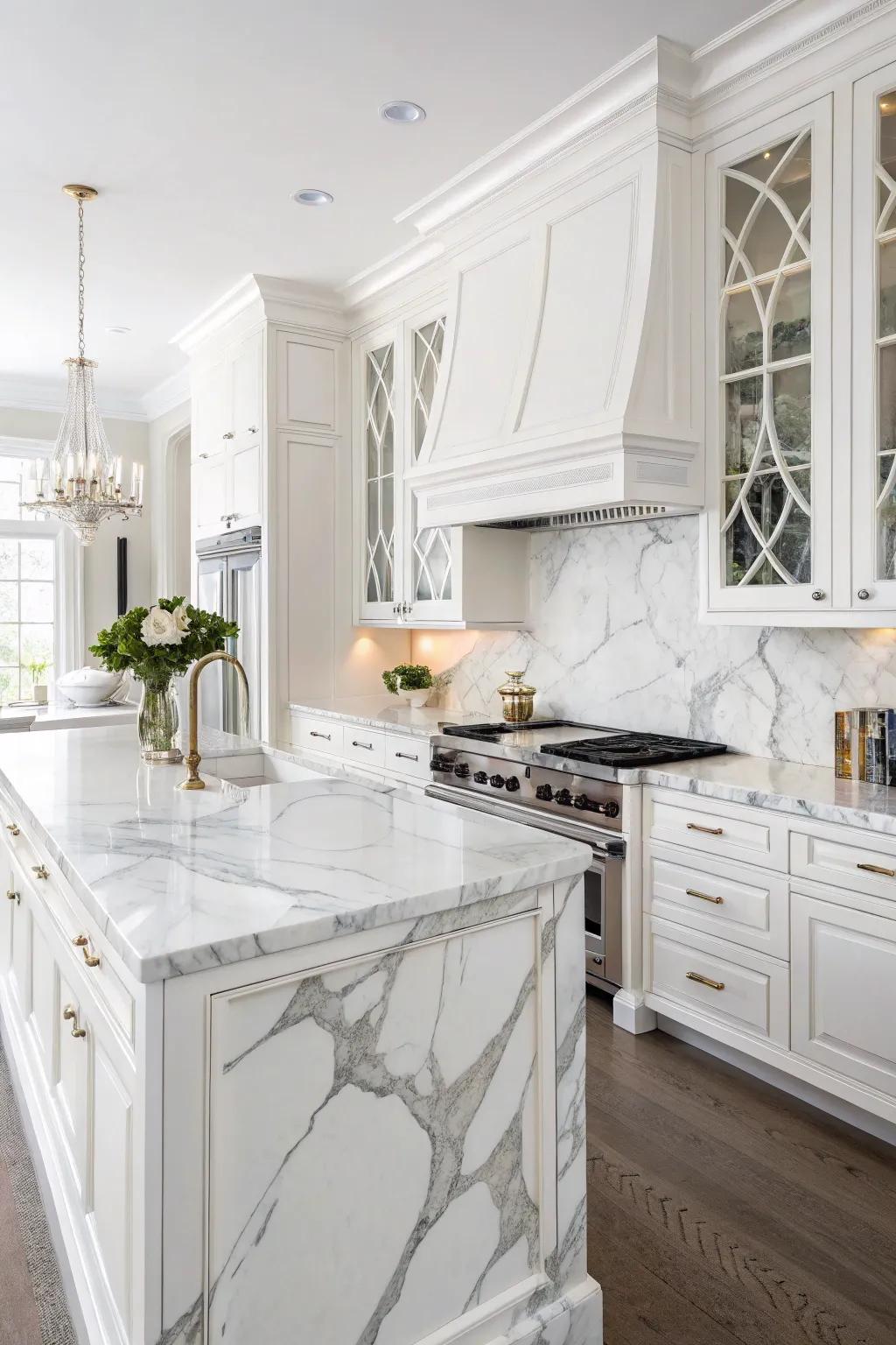 Calacatta marble countertops offer classic elegance with dramatic flair.