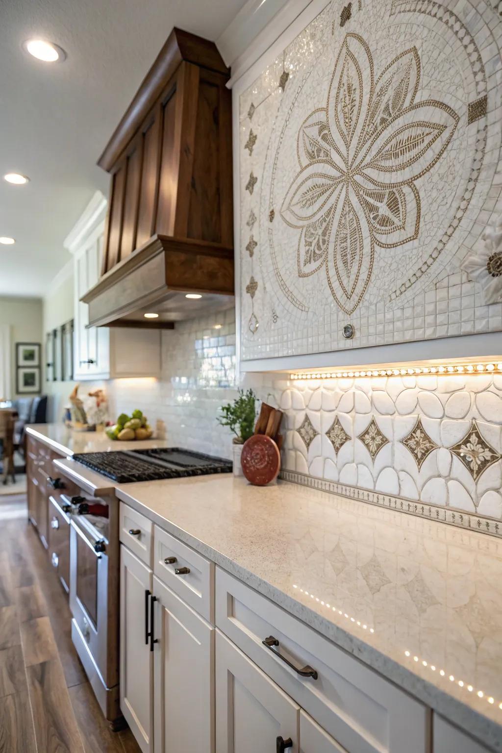 Artistic patterned panels creating a unique focal point.