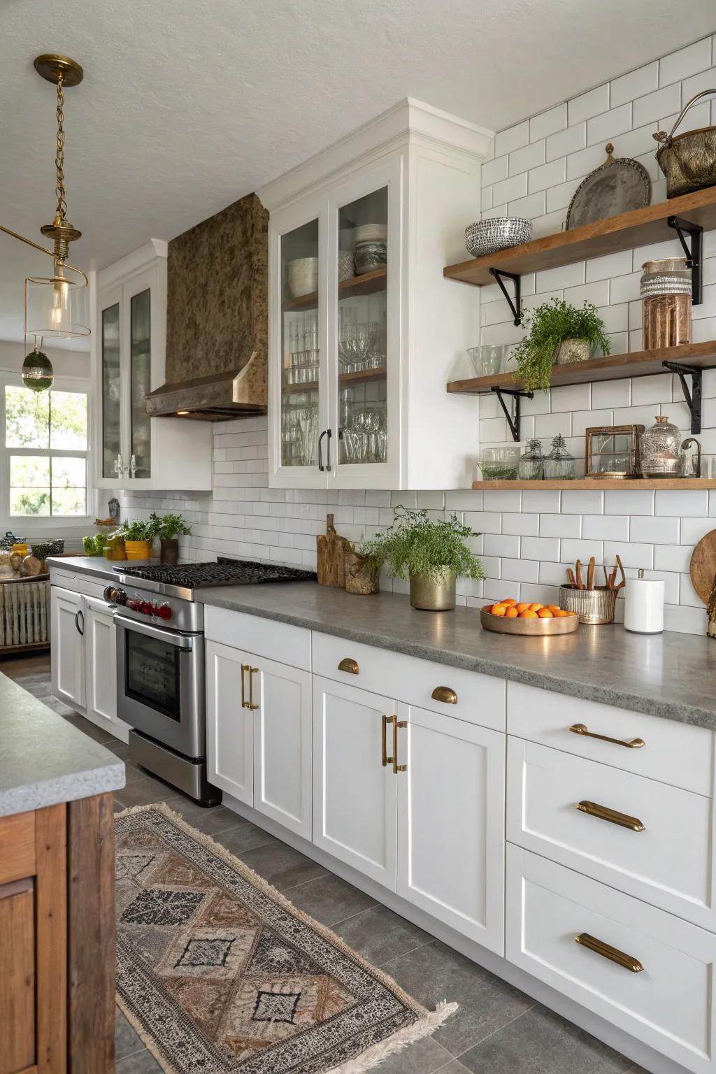 Mixed metal hardware adds a unique touch.