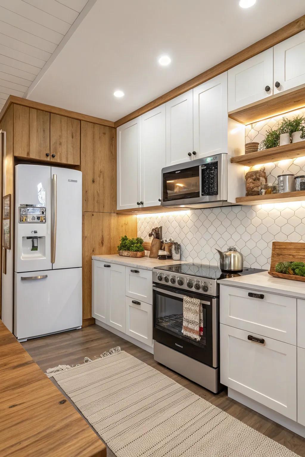 Smart appliances enhance the kitchen’s functionality and style.