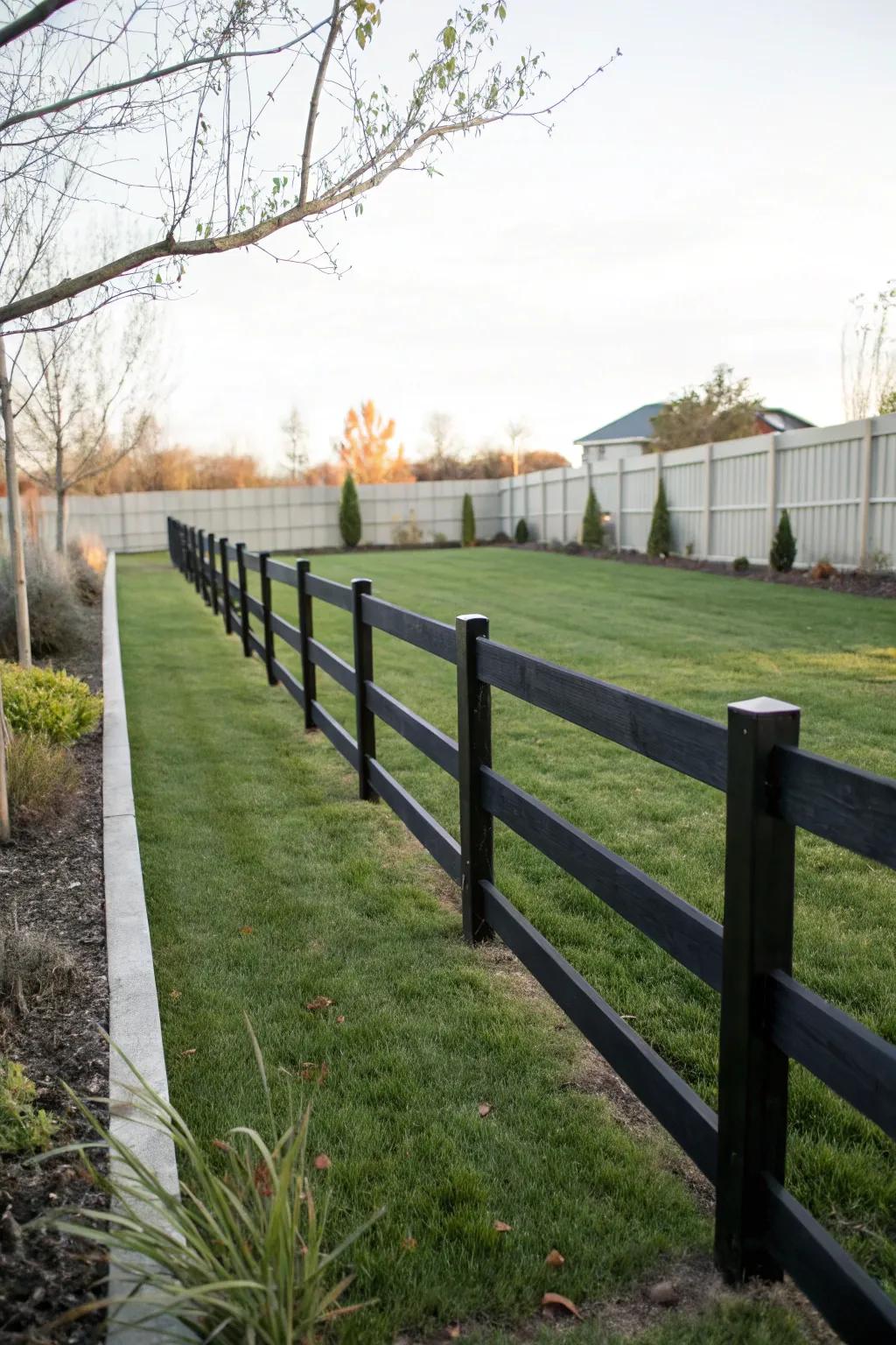 Black post and rail fences deliver a streamlined and modern elegance.