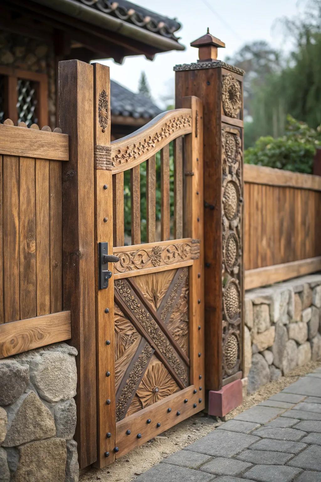 Discover the beauty in textures: a handcrafted wooden gate that tells a story through its diverse wood grains.