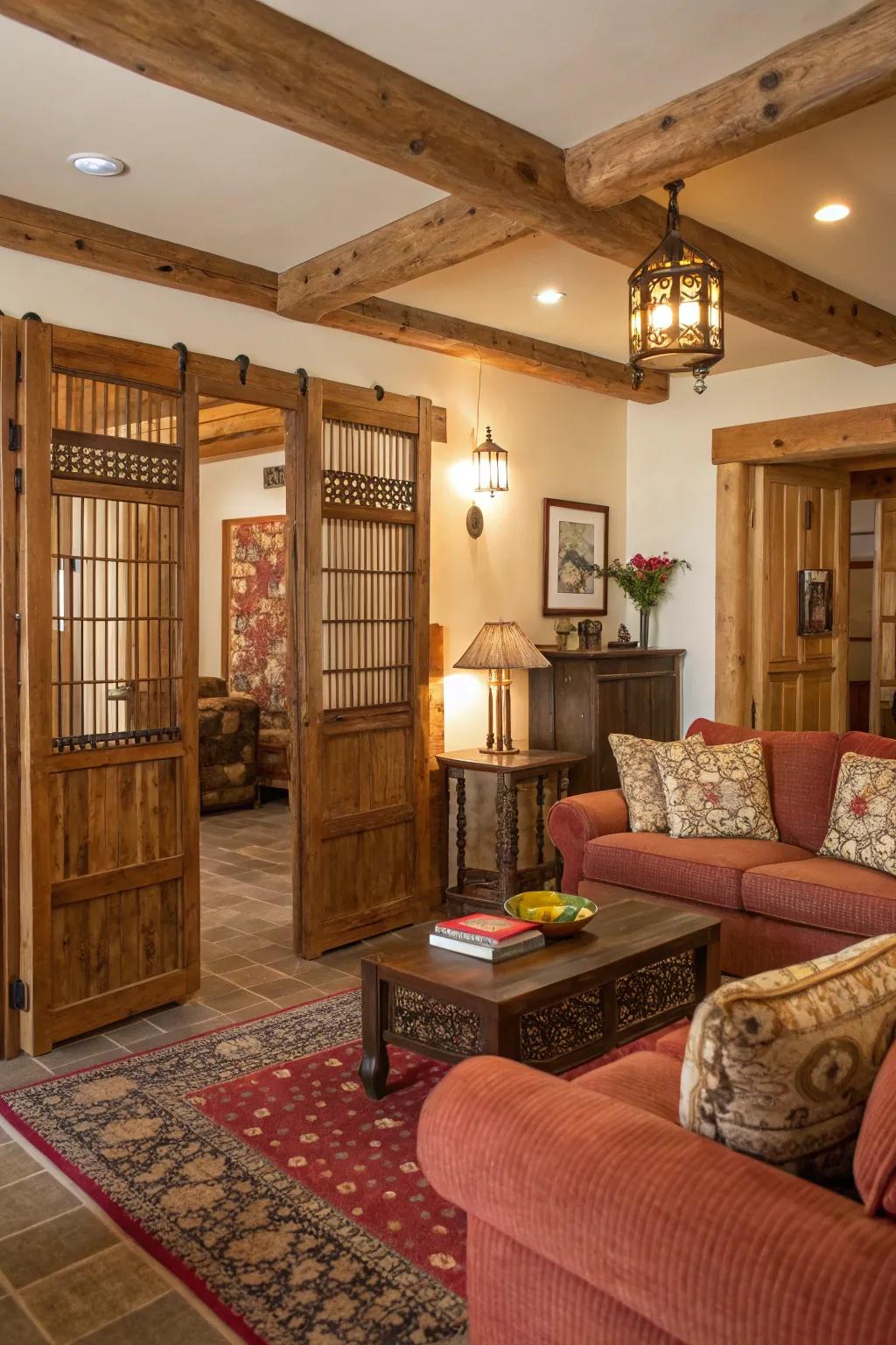 Rustic charm is brought to life with this beautifully textured wooden partition.