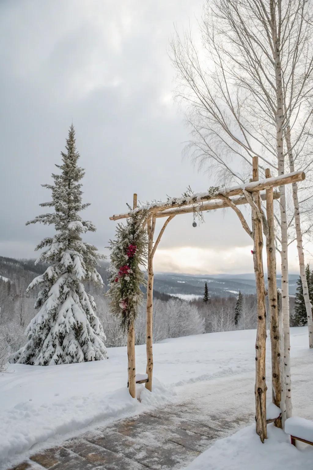 The natural appeal of birch wood brings a snug and organic essence to your wedding's focal point.