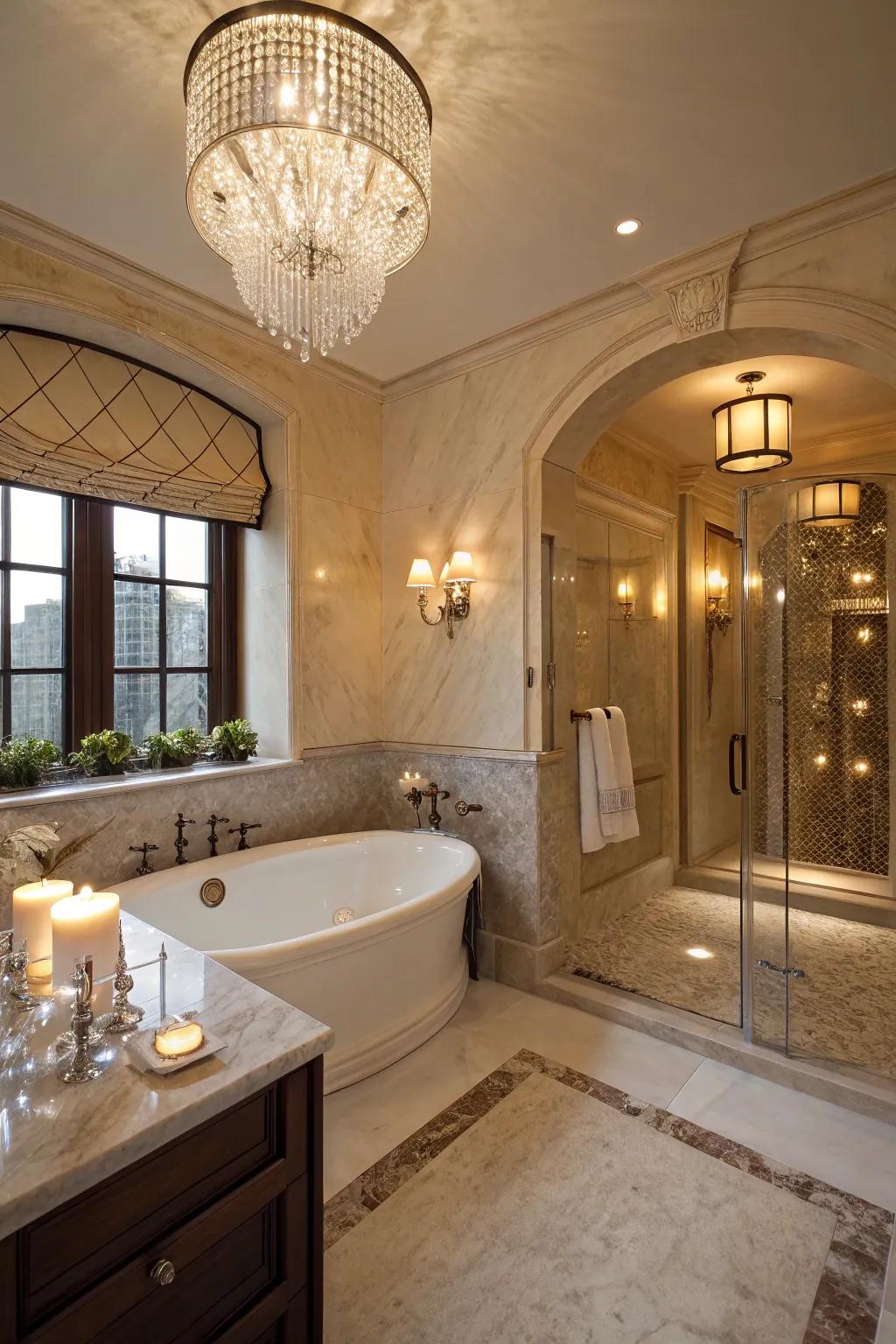 A sumptuous lavatory serves as a spa-esque personal sanctuary.