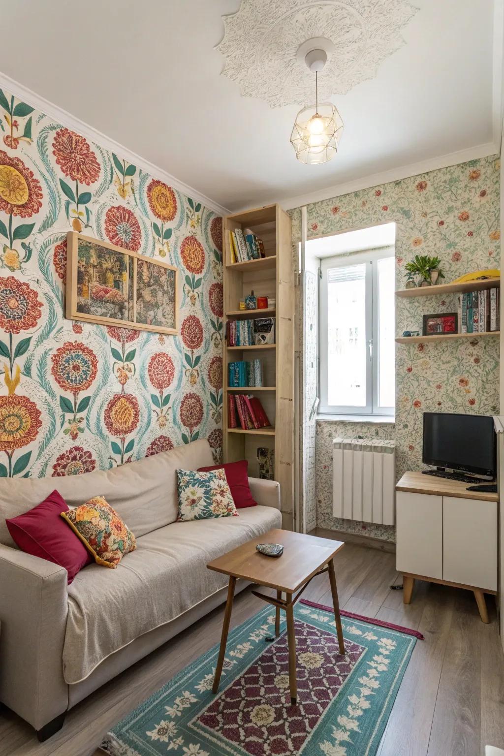 Wallpaper that's easy to stick on personalizes your space easily.