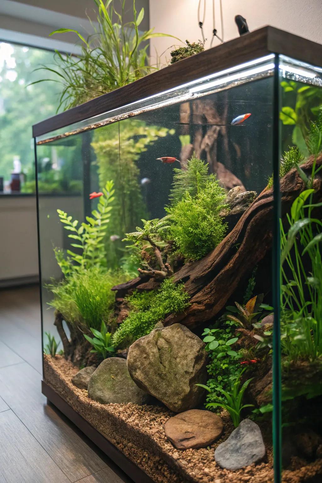 A forest floor aquarium that brings natural tranquility into your home.