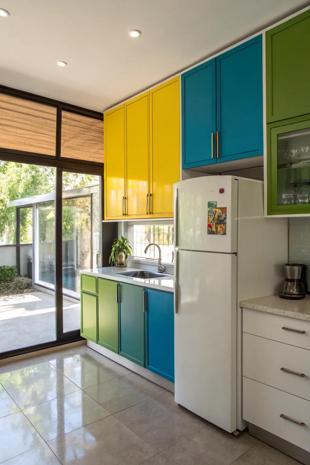 A splash of color makes things more exciting and draws attention to the cabinets.