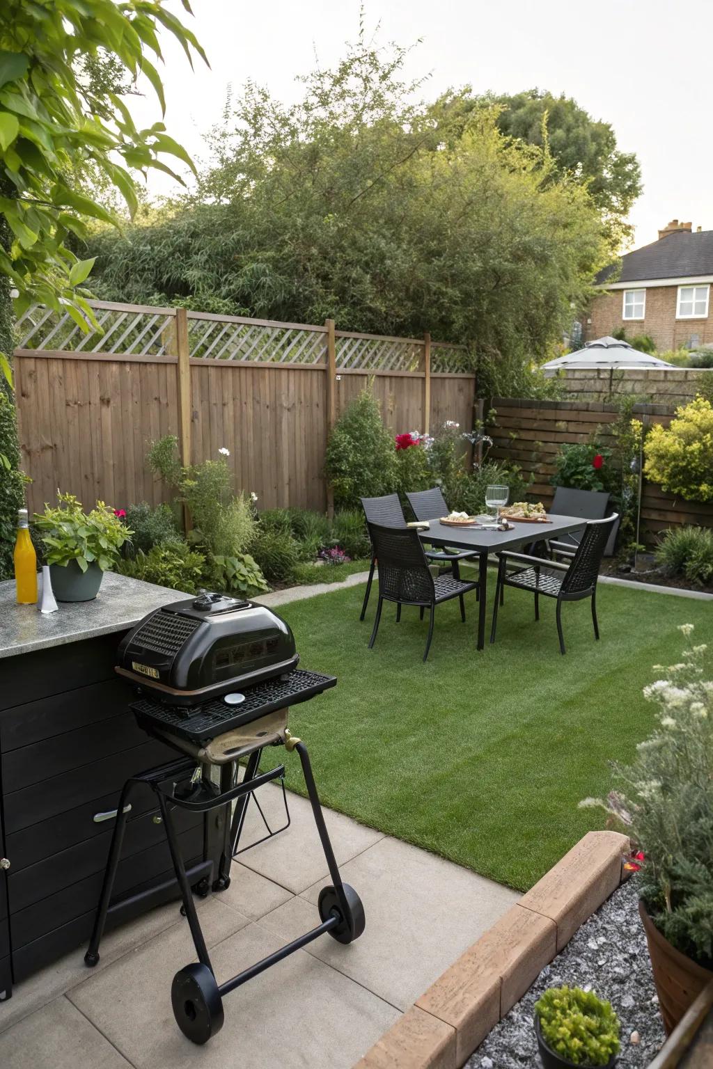 Enjoy outside eating using an elegant grill space.