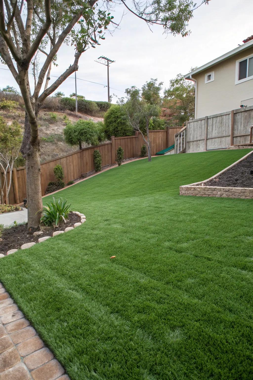 Turn difficult slopes into beautiful, green lawns with synthetic turf.