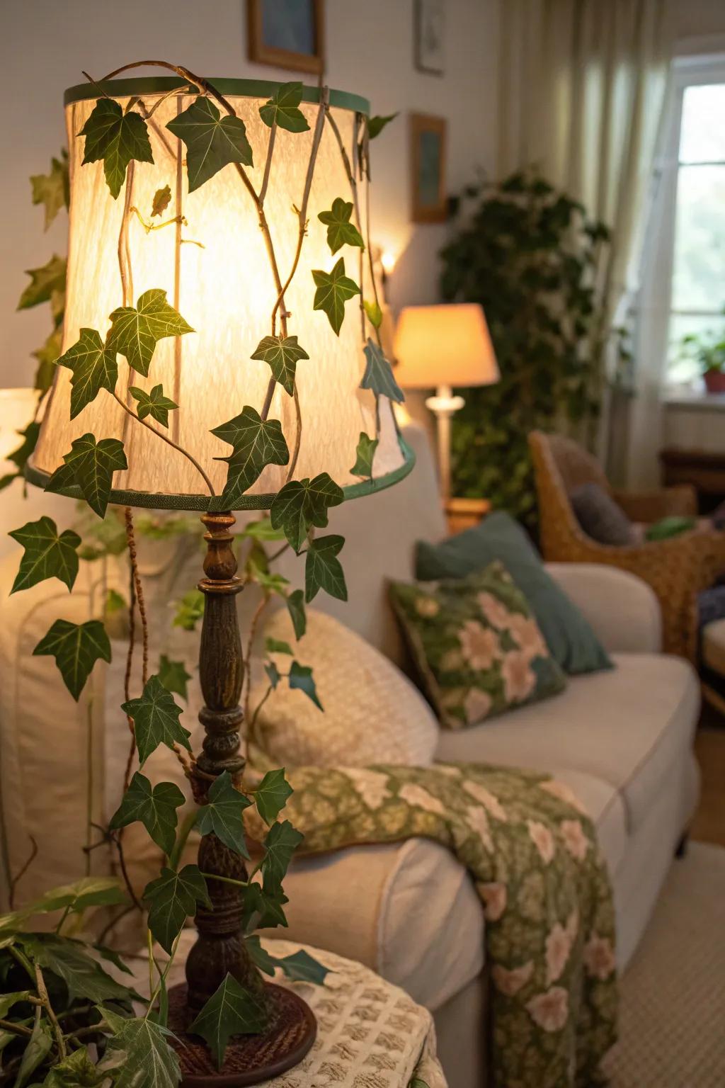 Leaf-covered lampshades add warmth and character to your lighting.