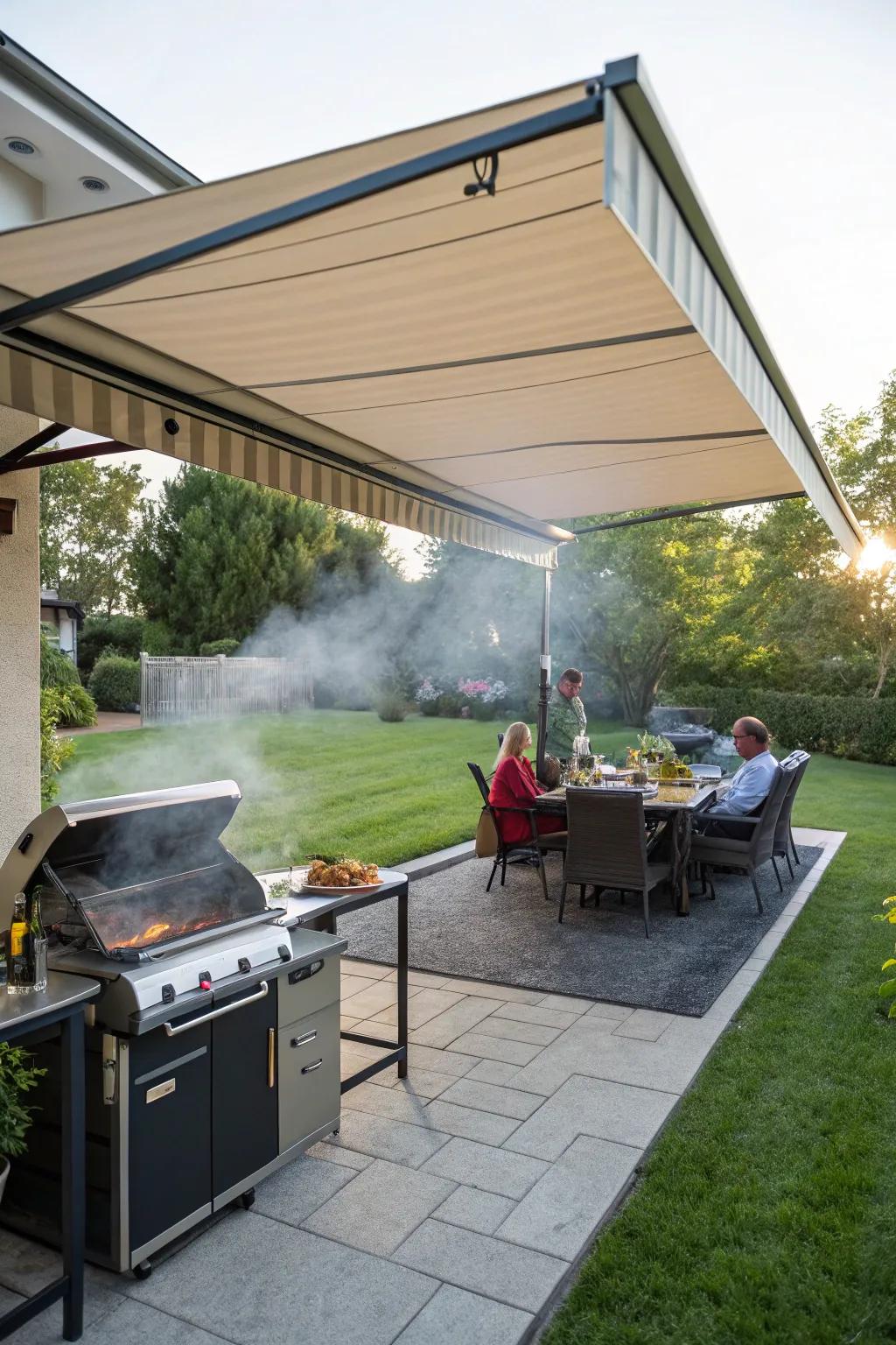 Retractable awnings offer adaptable coverage for your BBQ space.
