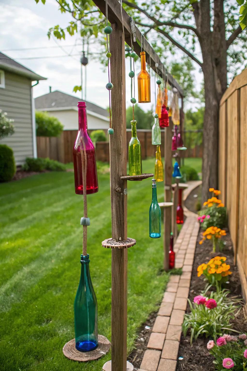 Introduce a touch of playfulness with vibrant glass receptacle pillars.