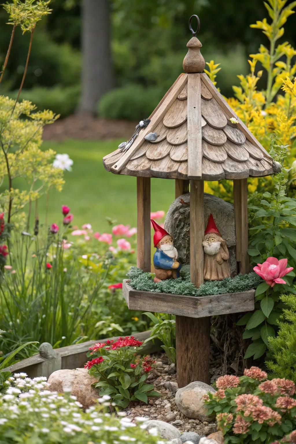 A playful gnome feeder that adds whimsy to any outdoor space.