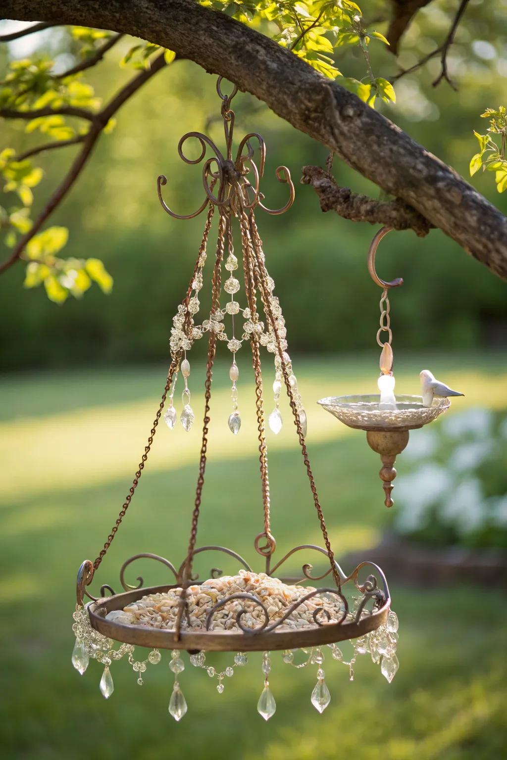 Elevate your garden with a chandelier bird feeder—where elegance meets nature.