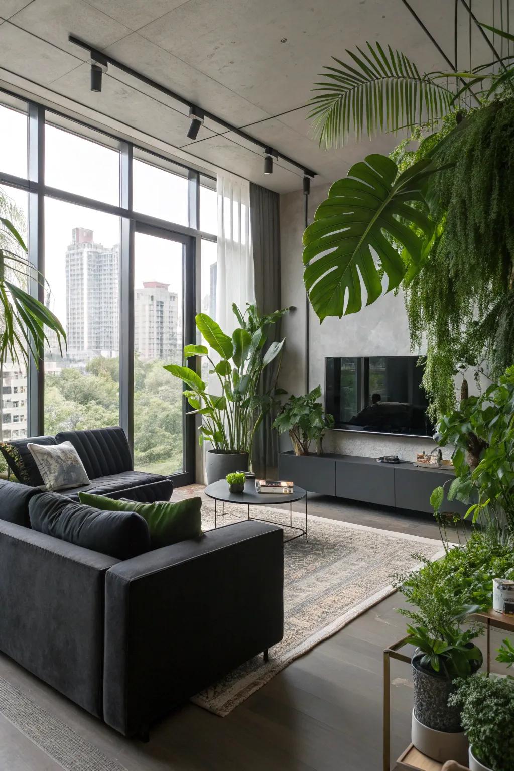 Greenery brings a refreshing contrast to the decor.