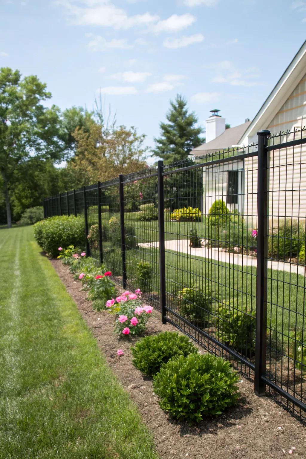 Achieve elegance on a budget with a dark wire fence.