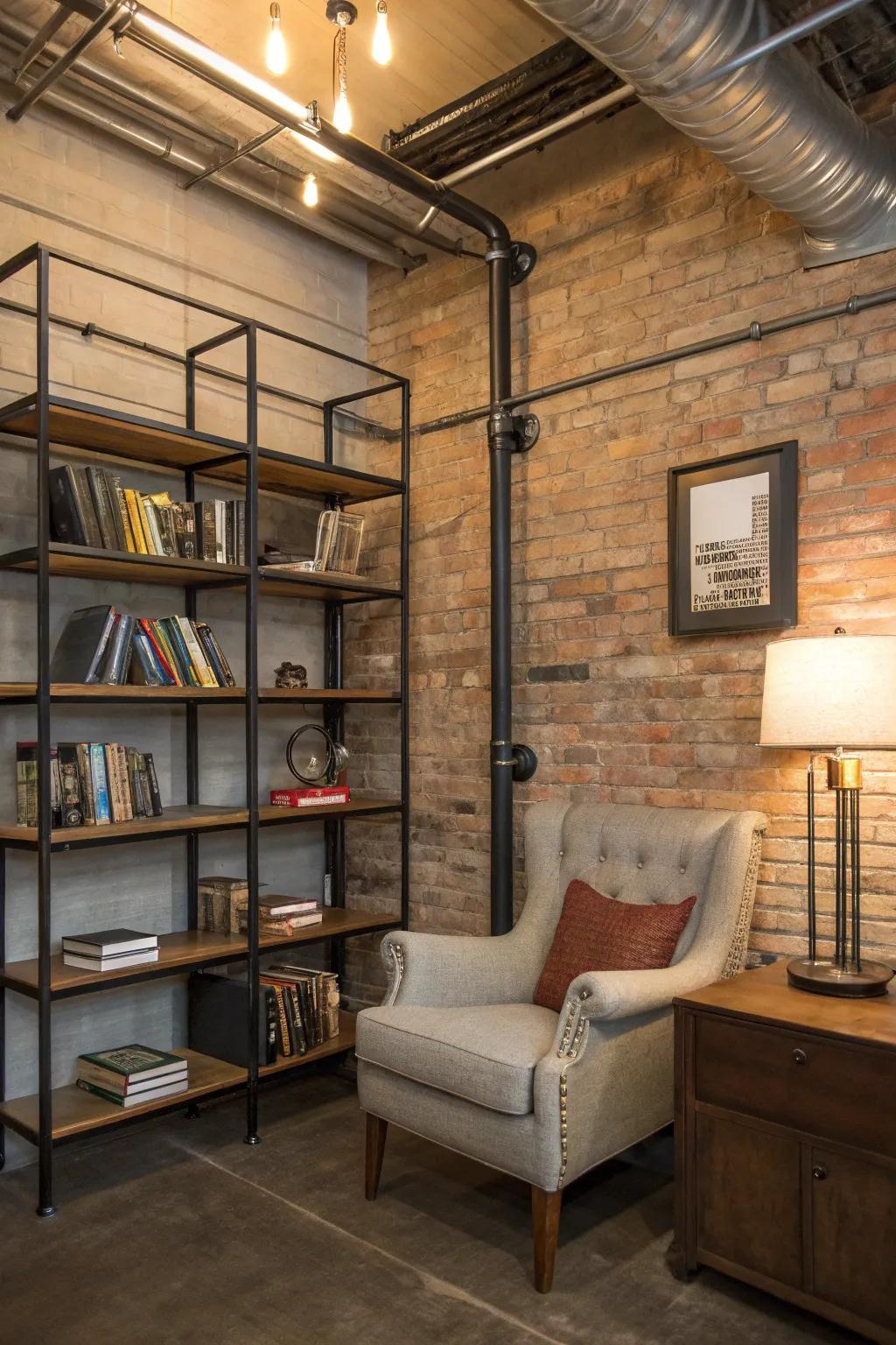 An industrial nook proffering a contemporary and daring reading milieu.