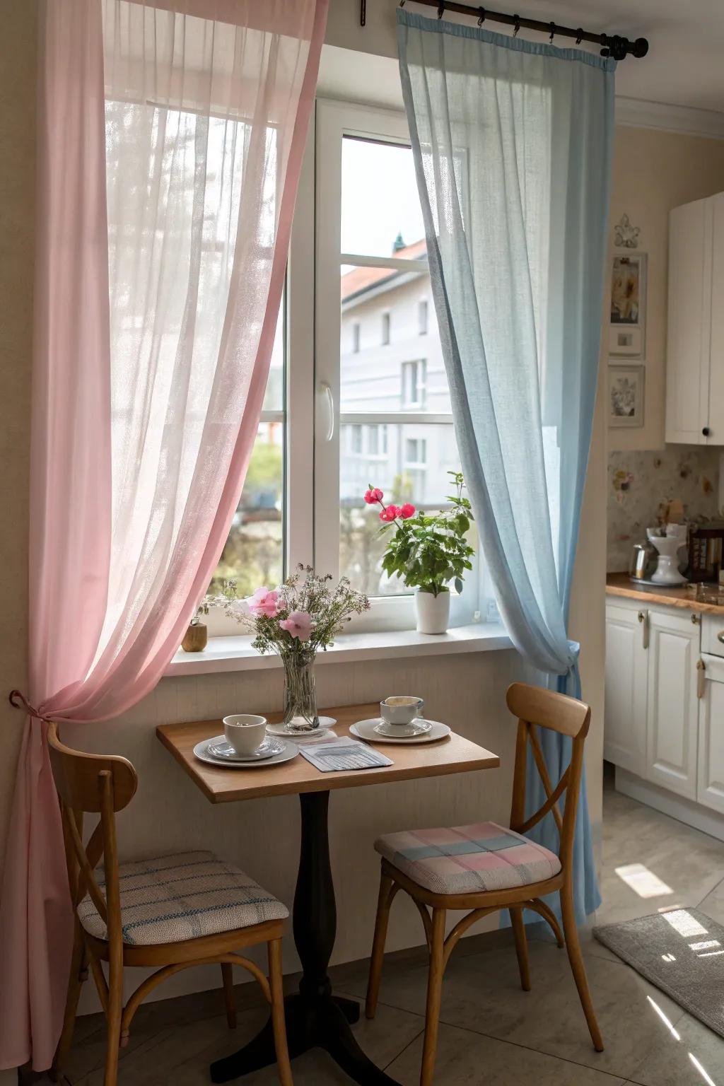 Pastel curtains bring a soft, soothing touch to your nook.