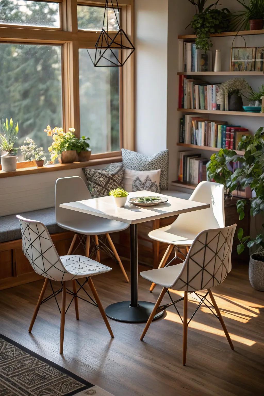 Geometric shapes bring a contemporary edge to your breakfast nook.