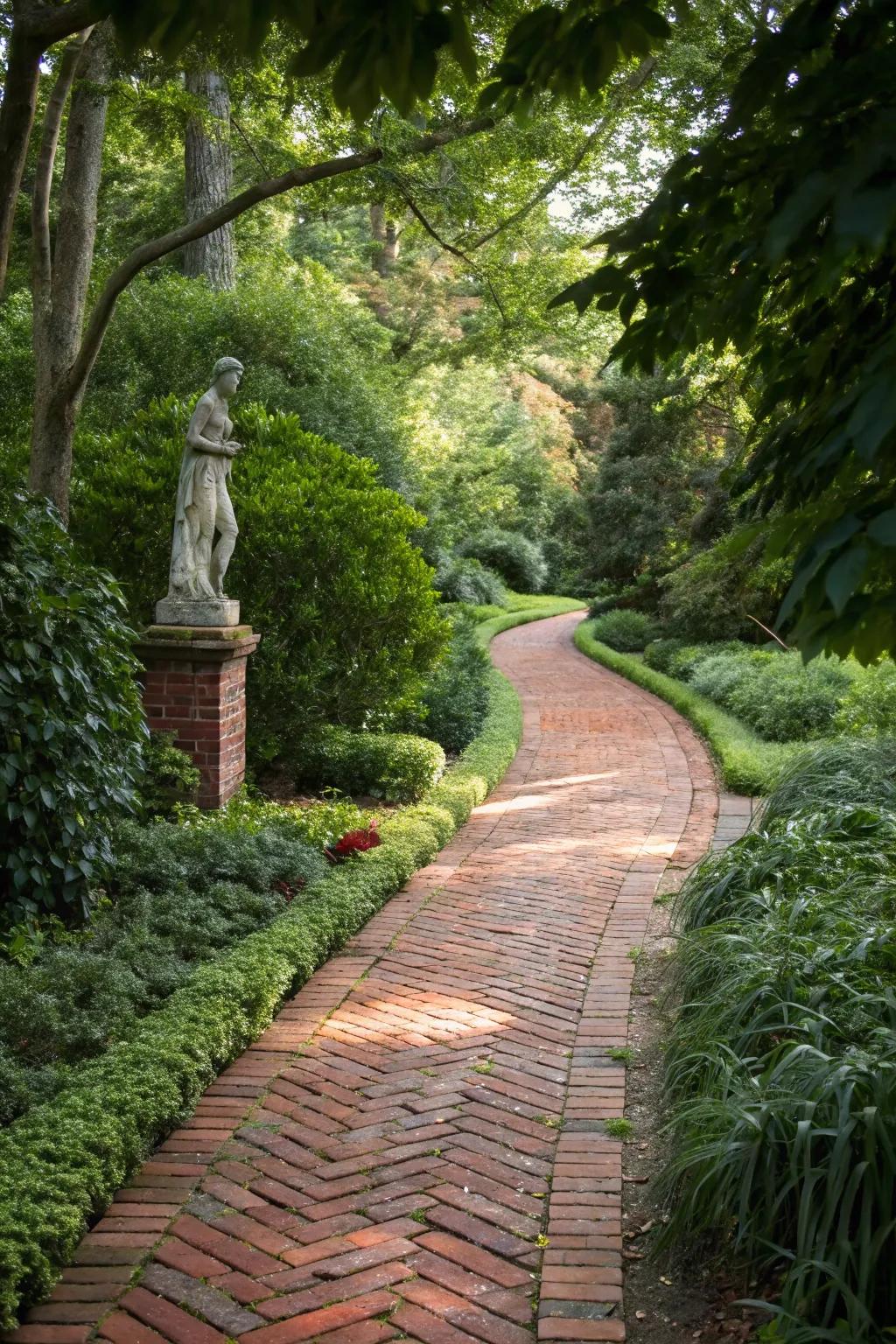 Follow the path of artistry—where bricks meet beauty in your garden sanctuary.