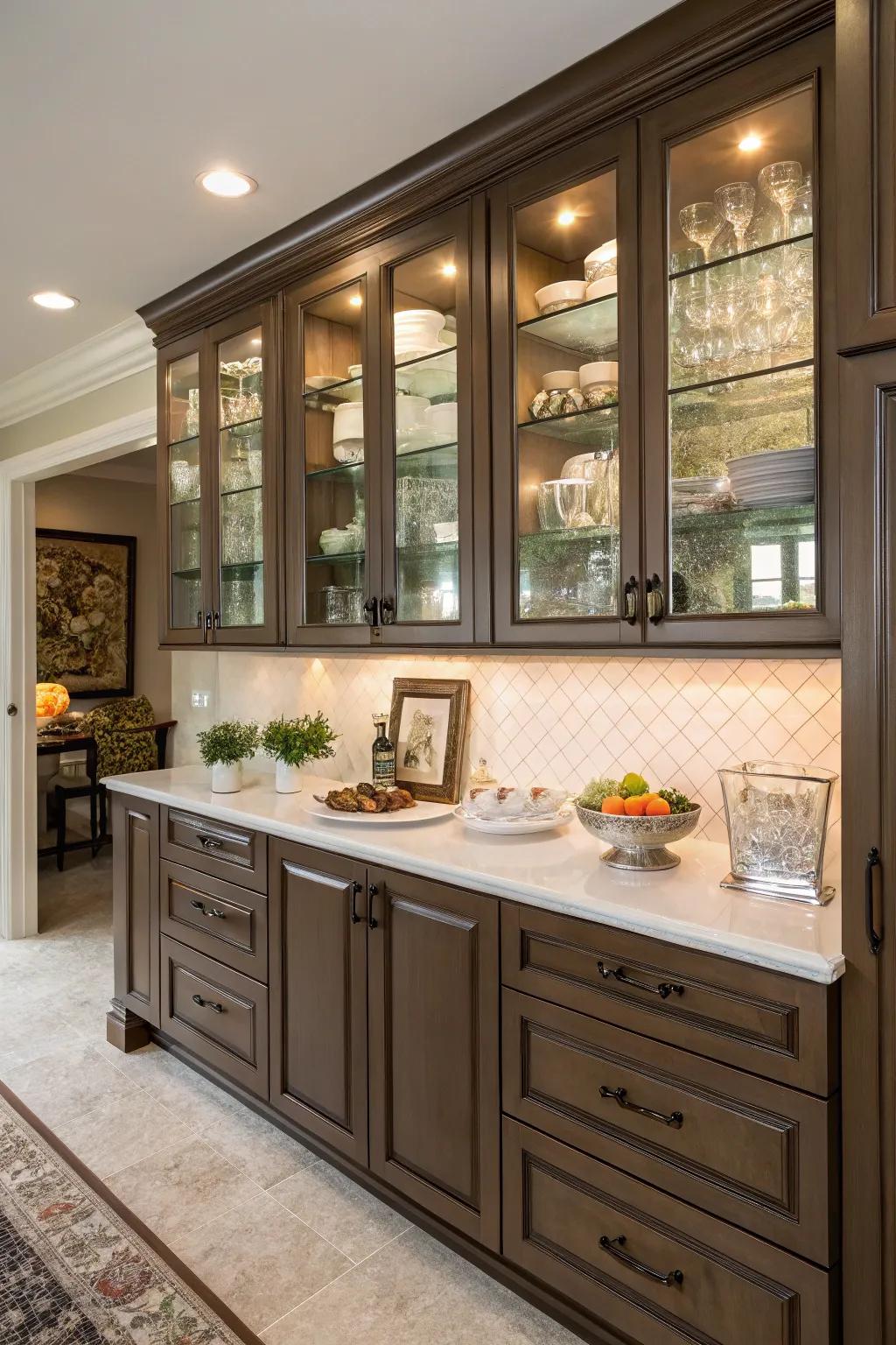 Add charm with glass-front cabinets.