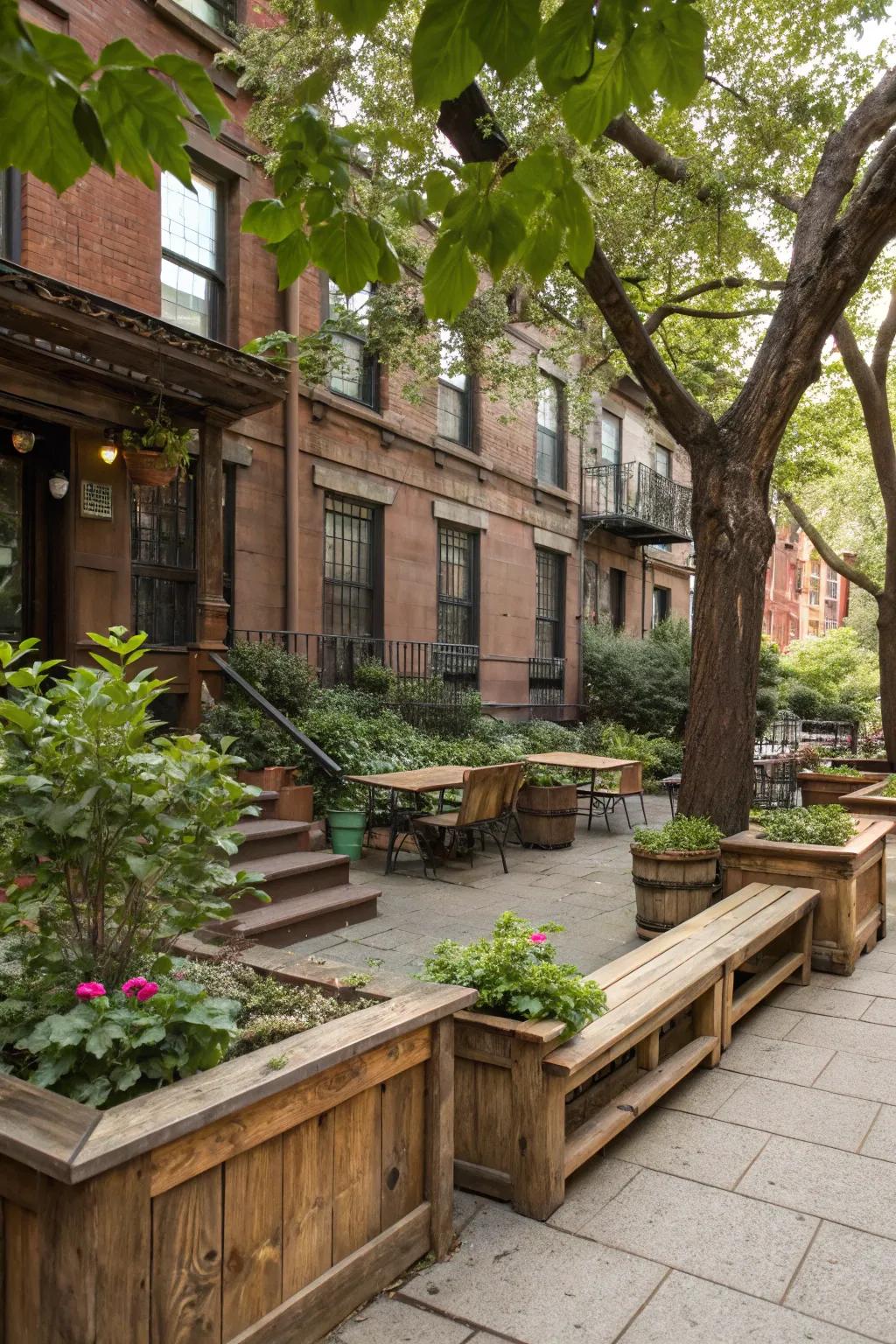 Upcycled wood adds rustic charm and sustainability to the backyard.