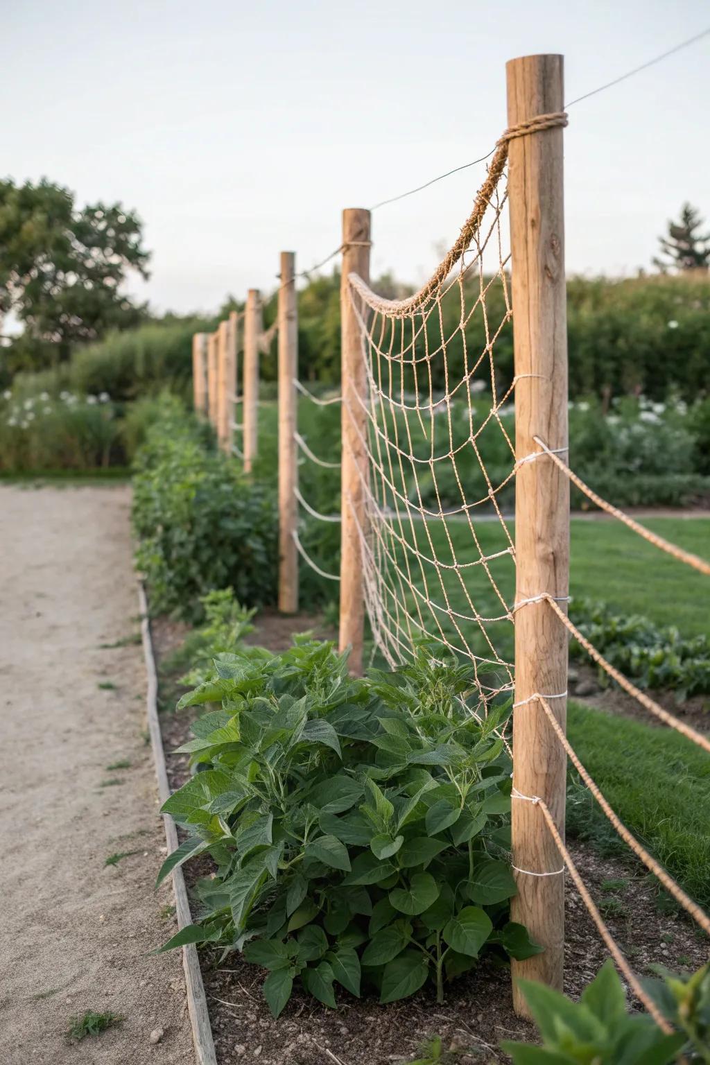 Embrace simplicity with a DIY netting fence for your bush beans. Where Scandinavian minimalism meets boho charm!