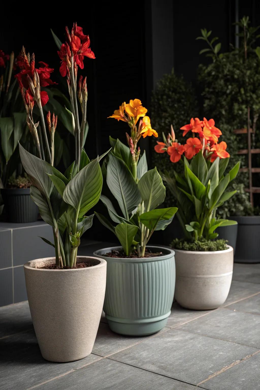 Single-tone magic with glory plants and matching pots.