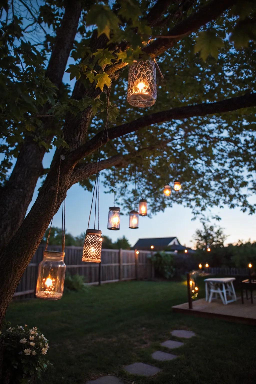 DIY lanterns introduce a whimsical glow to your backyard.