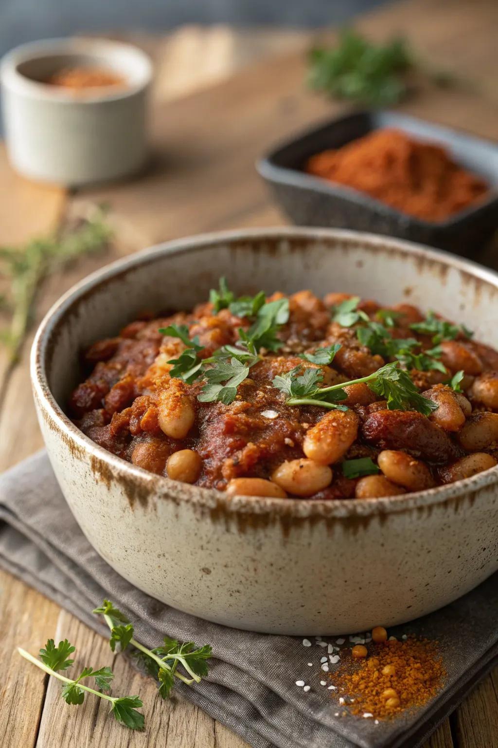 Baked beans with a kick add a flavorful twist to your BBQ.