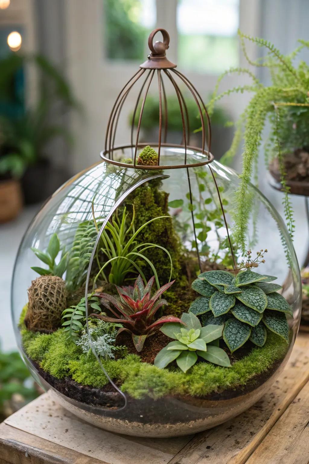 An artistic terrarium, a living piece of home decor art.