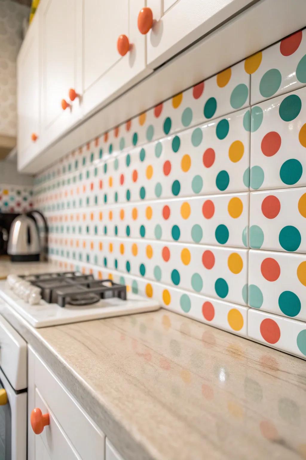 Brighten up your kitchen with a playful polka dot mosaic that's bursting with color and charm.