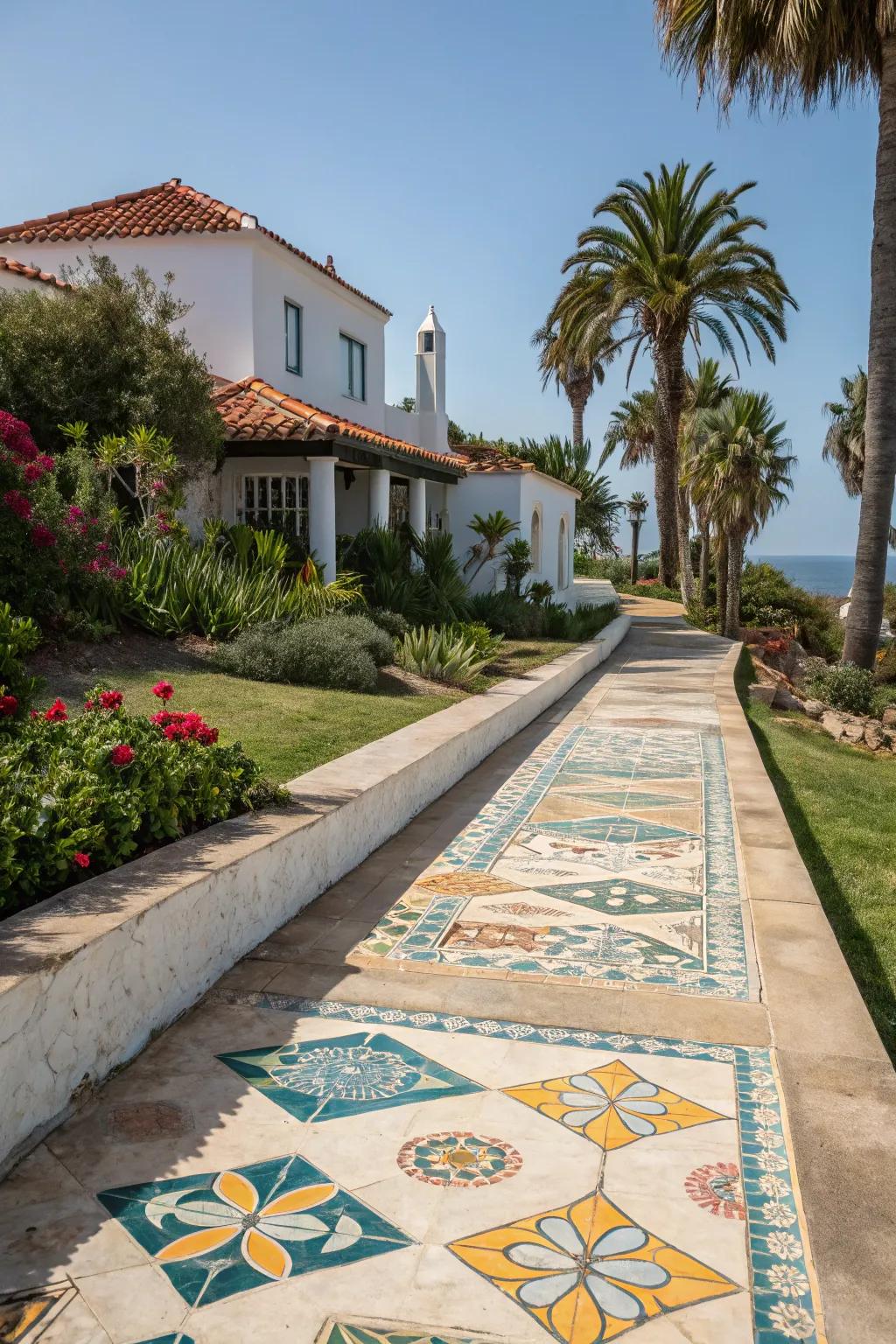 Embedded tiles add color and personality to walkways.