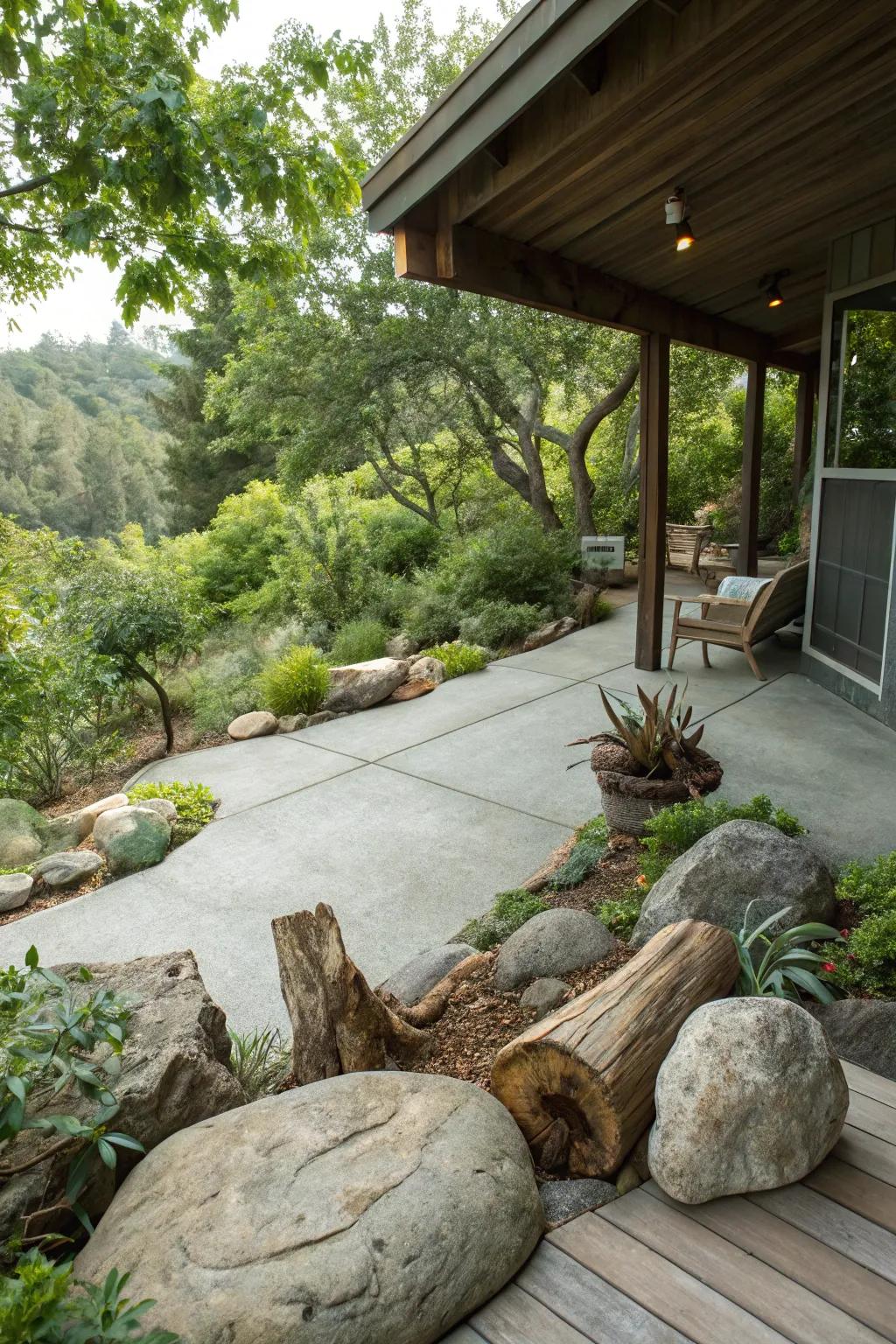 Natural elements create a harmonious connection with your patio.