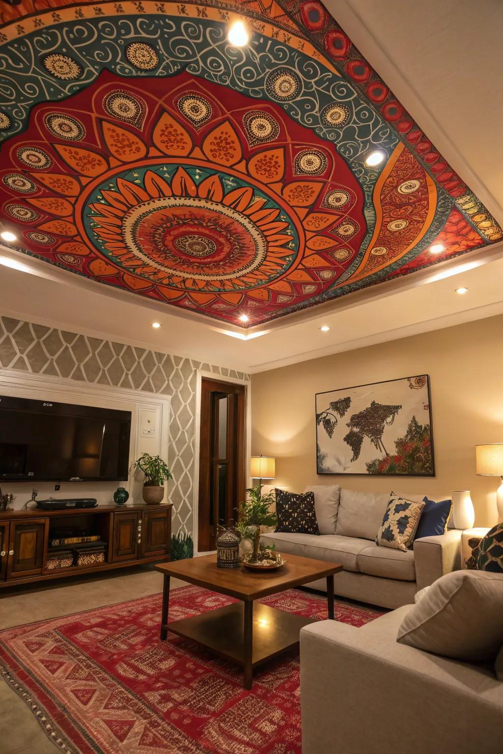 A statement ceiling adds unexpected flair to your living room.