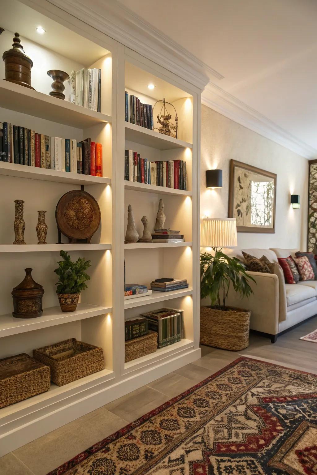 Open shelving adds personality and a lived-in feel.