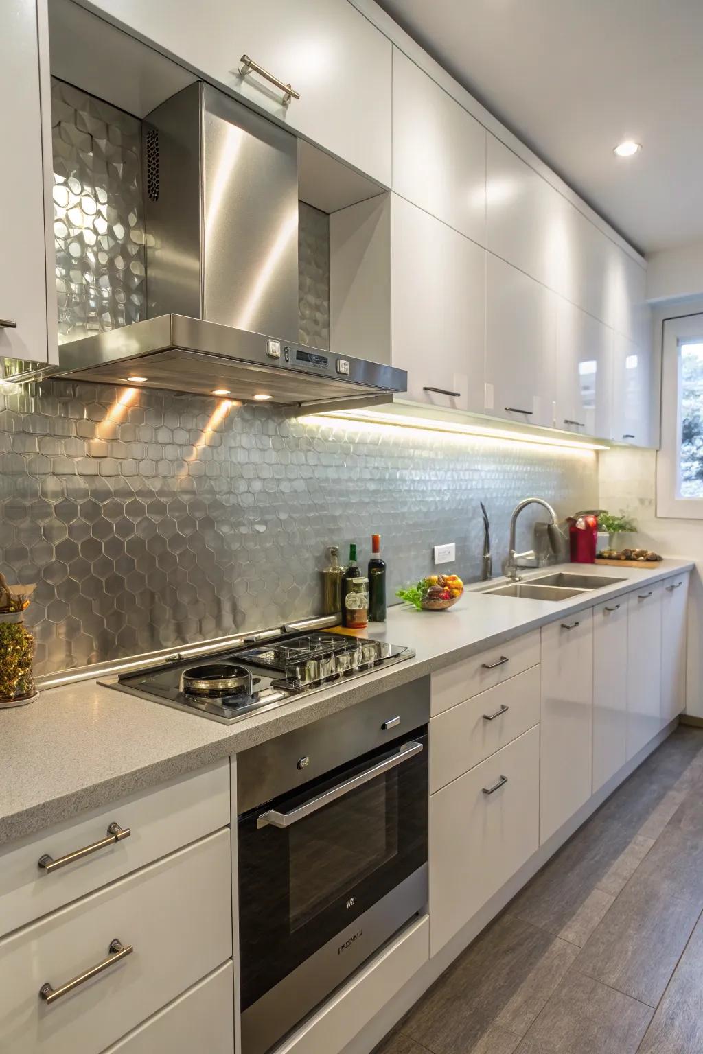 Metal backsplashes offer a polished and sleek industrial chic look.